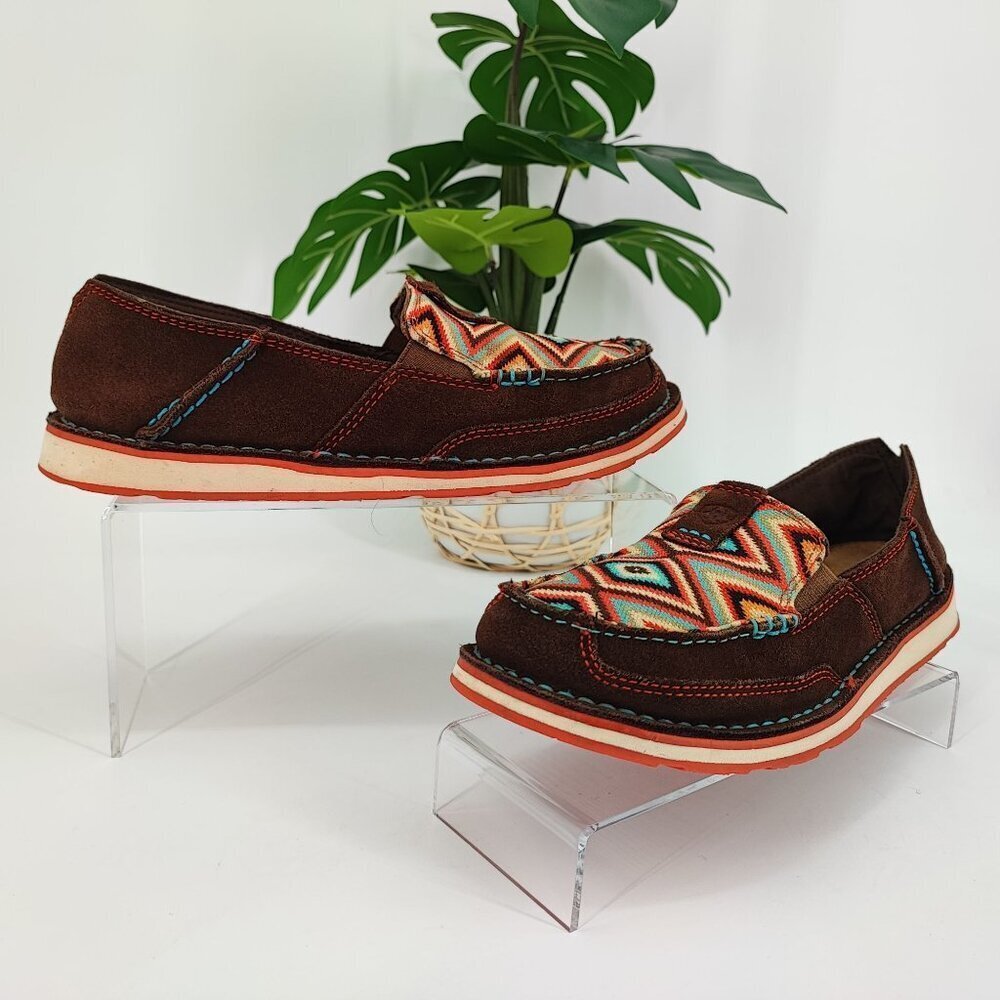 Ariat Woman's Cruiser Palm Brown Serape Leather Slip On Shoes Size 7